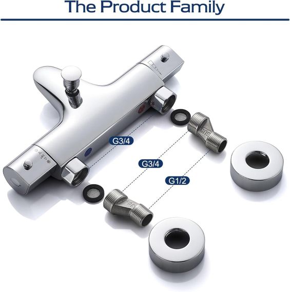 Термостатичний змішувач для ванни SINKTORY із захистом 38℃, з двома виходами води, латунний, хромований | Зображення 3