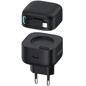 МЗП Usams US-CC209 GaN With Lightning Magnetic Retractable Cable Module XMF Ser. 35W (2USB-C) Black