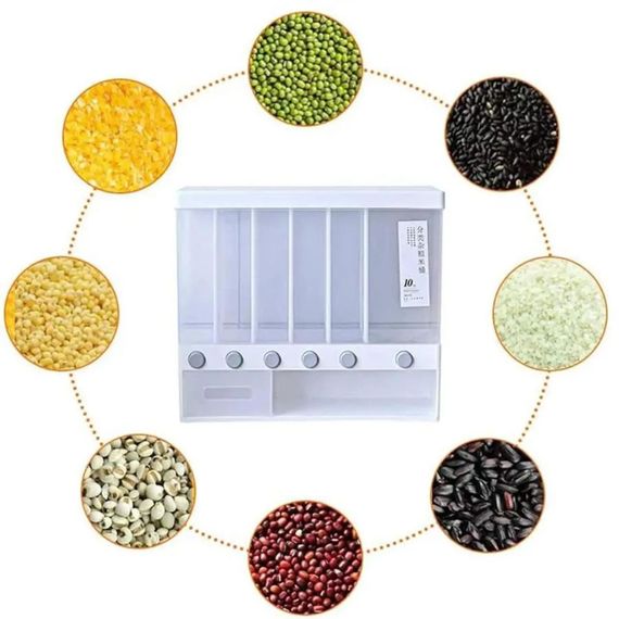 Диспенсер для сыпучих продуктов с дозатором, 6 отделений / Кухонный органайзер с мерным контейнером / | Зображення 8