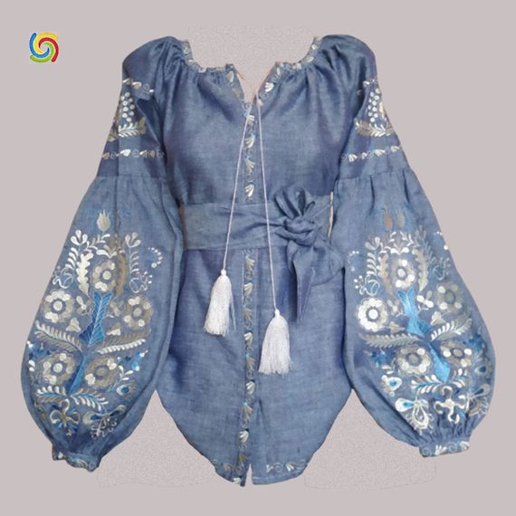 Рубашка Украинская вышиванка 333264115 цвет голубой размер 4XL