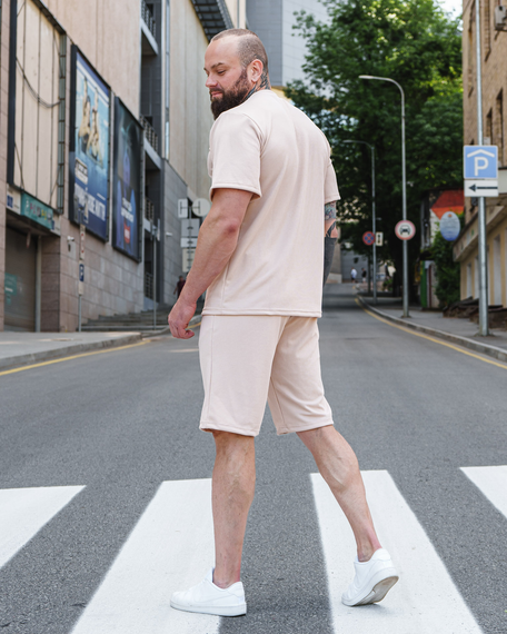 Мужской летний костюм с шортами и футболкой рубчик премиум-качество BD0026 цвет бежевый, размер M | Зображення 2