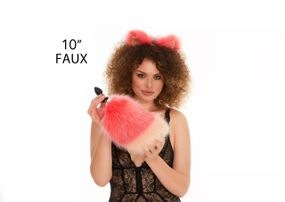 Анальний хутряний хвіст без пробки, Яскраво-рожевий з персиковим кінчиком, OKOVA Sex Aura