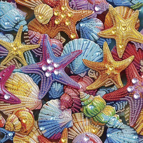 Алмазная мозаика "Цветные морские звезды" BH013 неполная выкладка 25х25 см