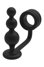 Кольцо для пениса Dream Toys Ramrod с анальной пробкой в форме шара, черное sexstyle