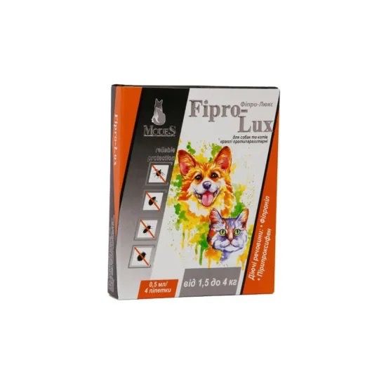 Протипаразитарні краплі для котів та собак вагою до 4 кг ModeS Fipro-Lux, 4 піп