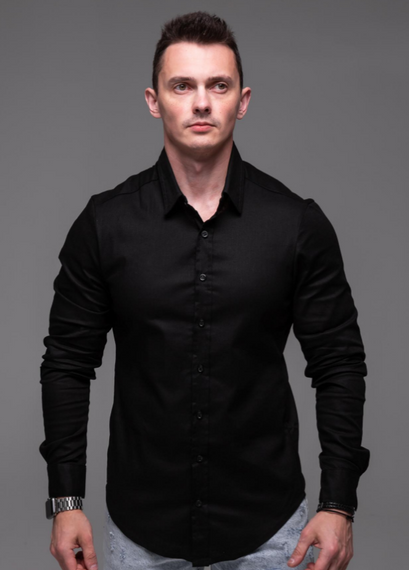 Чоловіча лляна сорочка з довгим рукавом на ґудзиках колір чорний, розмір S RA2389 | Зображення 3