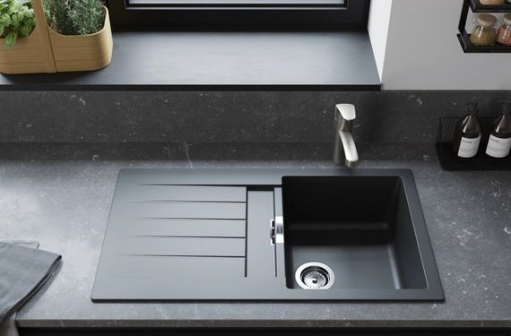 Мийка кухонна HansgroheS52, граніт, прямокутник, з крилом, 840х480х190мм, чаша - 1, врізна, сірий камінь (43356290) | Зображення 1