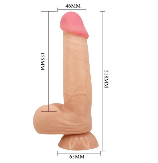 Вібратор на присосці з хребтом та ефектом ковзної шкіри BAILE - Sliding Skin 8,5'' Flesh, BW-008105ZRG Sex Aura | Зображення 2