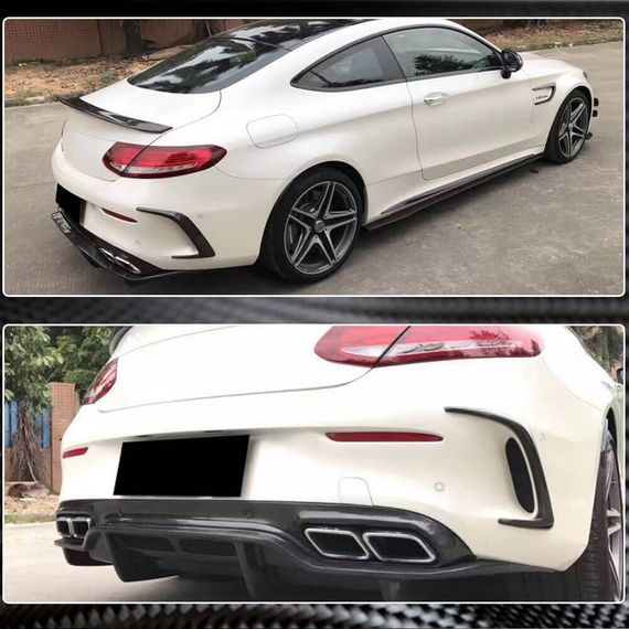 Накладки на задній бампер (для купе/кабріолет C63 AMG 2015-2019, Карбон) для Mercedes C-сlass W205 рр | Зображення 2