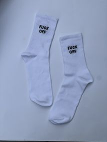 Высокие носки мужские с прикольными принтами ТМ ТвинСокс Белый FUCK OFF