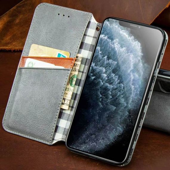 Шкіряний чохол-книжка GETMAN Cubic (PU) для Xiaomi Redmi Note 9 / Redmi 10X Сірий | Зображення 1
