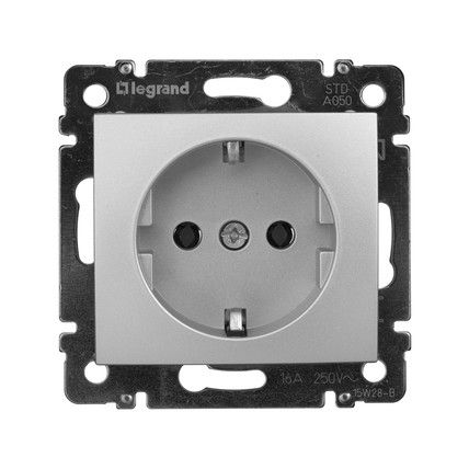 Valena Classic Legrand розетка силовая 2К+3 Schuko 16А 250В винт.клеммы алюминий (770120) | Зображення 1