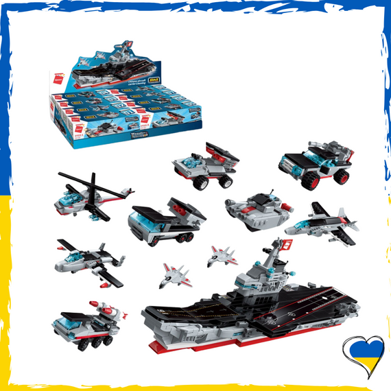 Комплект дитячий конструктор 8в1 військовий транспорт 74-101 деталь у наборі