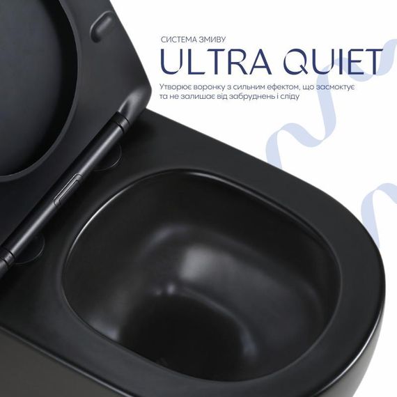 Унитаз подвесной Qtap Jay Ultra Quiet 485х360х320 мм, Matt Black, сиденьем Slim Duroplast/ Soft-close/ Quick Relase QT07335177MB | Зображення 4