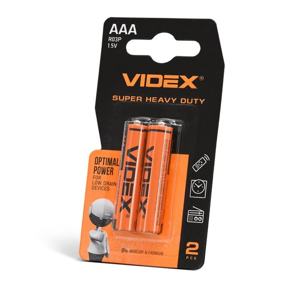 Батарейка сольова Videx R03P/AAA 2шт SMALL BLISTER