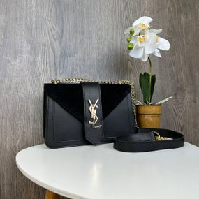 Сумка жіноча маленька через плече чорна з золотом стильна на ланцюжку (1338Г)