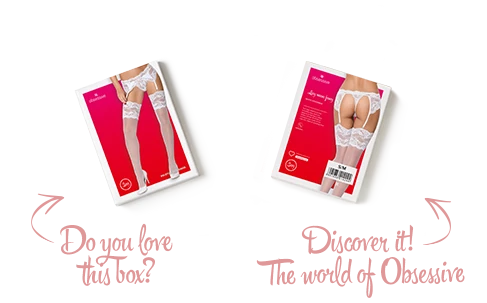 Панчохи під пояс із широким мереживом Obsessive 810-STO-2 stockings L/XL, білі, S/M | Зображення 3