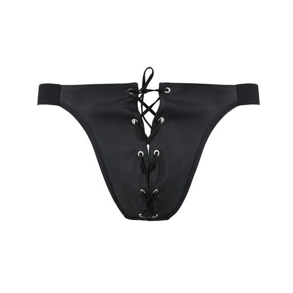 Чоловічі сліпи на шнурівці Passion 044 SLIP BEN L/XL Black, екошкіра, люверси | Зображення 4