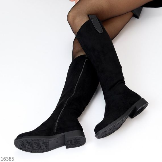 Повсякденні високі чорні зимові чоботи замшеві низький хід | Зображення 1