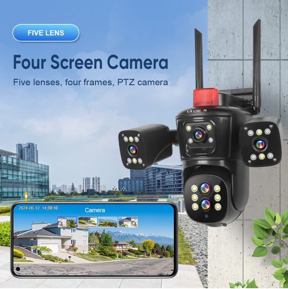 Видеокамера  4G IP66 4G 12mp (JE-190-2)  4 экранные 360-градусные камеры IP-камера четыре объектива Белая | Зображення 2