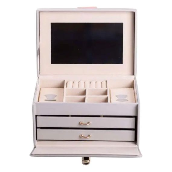 Шкатулка для украшений из эко кожи 3 яруса с зеркалом органайзер для ювелирных изделий HP-5-17G