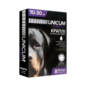 Краплі від бліх, кліщів та гельмінтів на холку для собак Unicum COMPLEX 10-30 кг (івермектин+фіпр)/1