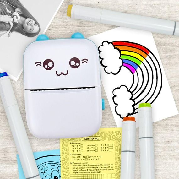 Детский мини принтер с Bluetooth + 5 рулонов термобумаги / Аккумуляторный термопринтер для телефона | Зображення 4