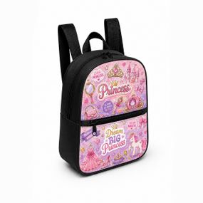 Детский мини-рюкзак черный с принтом Princess для девочки 28×24×10 см мини-сумка детская (5218)