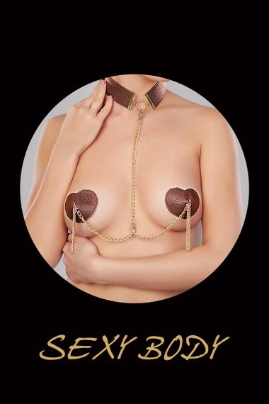 Сексапільні пестиси-серця з чокером та металевими пензликами Brown Brown sexstyle