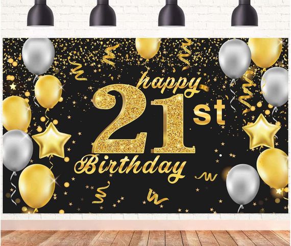 Святковий банер на день народження "З Днем Народження", чорний із золотим, 185×110 см + 10 кульок 🎉