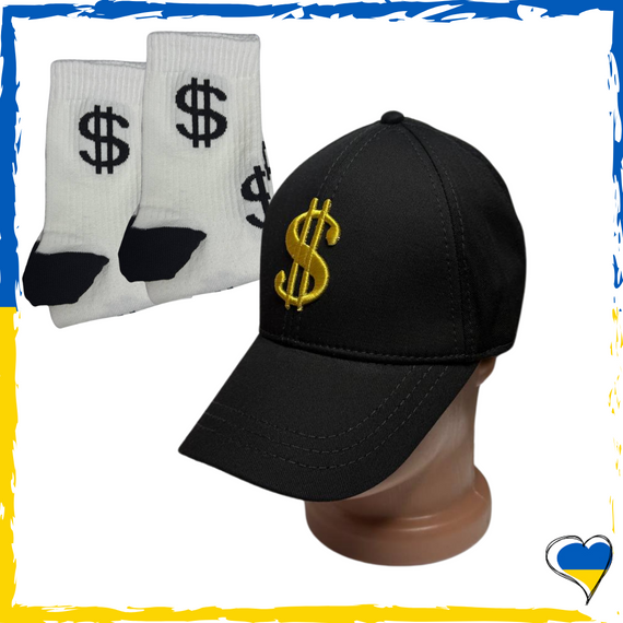 Набор кепка унисекс базовая черная Доллар 54-58р и носки 2 пары