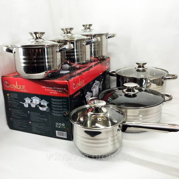Набір каструль хорошої якості UNIQUE, Каструлі з нержавіючої сталі, Каструлі з кришками BU-49 | Зображення 9