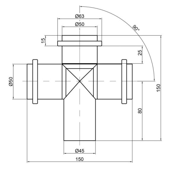 Крестовина канализационная TA Sewage 50, 90° | Зображення 1