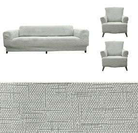 Жакардовий чохол на диван + 2 крісла Kora без спідниці Ванільний