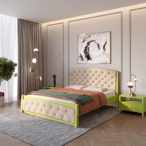 Двоспальне дерев'яне ліжко Mebigrand Мехіко Лайм (S3050G70Y)/Аляска 23 (Бежевий) 140х200 см (MBG-12112)