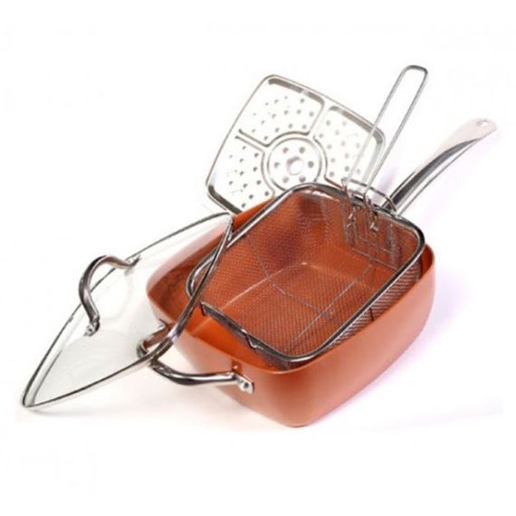 Сковорода-фритюрница UNIQUE UN-5251 квадратная антипригарная с пароваркой и кастрюлей + стеклянная крышка 24 | Зображення 8