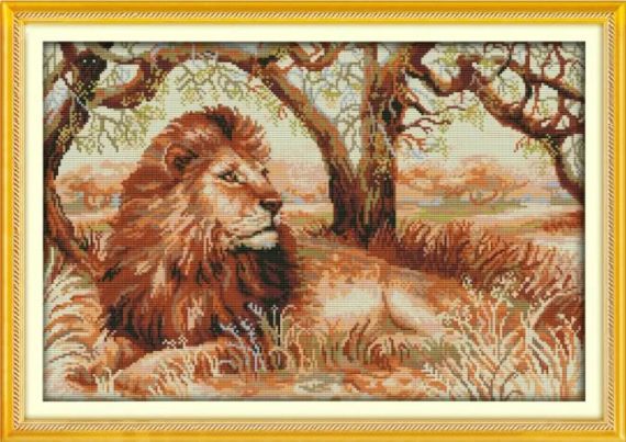 Набор для вышивания по нанесённой на канву схеме "The African Lion". AIDA 14CT printed 51*36 см