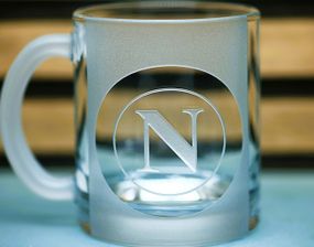 Подарункова скляна чашка для чаю та кави 320 мл з  гравіюванням лого футбольного клуба ФК Наполі