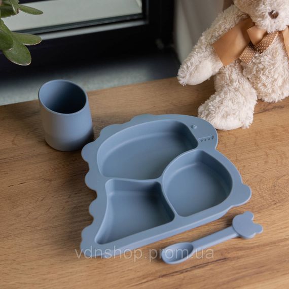 Дитячий набір силіконового посуду чашка/тарілка з трьома секціями/ложка Синій HP34545BL | Зображення 1