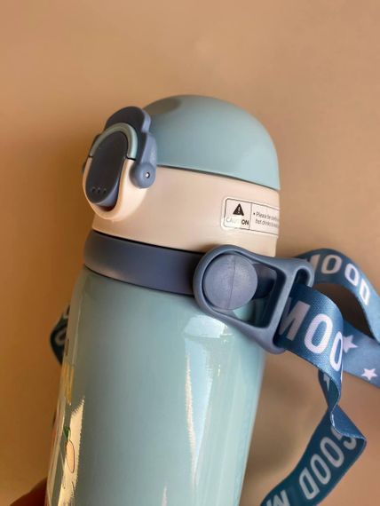 Термос дитячий для напоїв з трубочкою 450мл Блакитний + щіточка в подарунок | Зображення 7