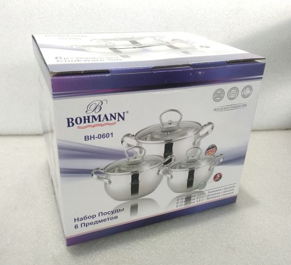 Набір каструль Bohmann BH-0601, 6 предметів нержавіюча сталь, для індукції | Зображення 8
