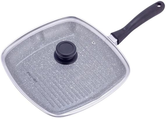Сковорода-гриль Kamille Grill Pan 28х28см зі скляною кришкою