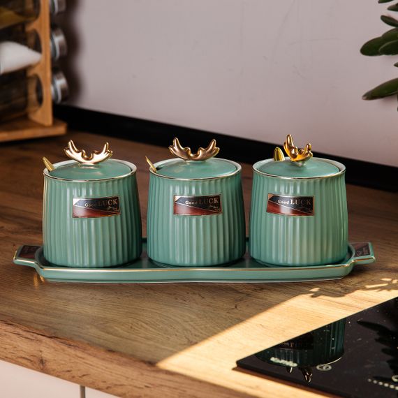 Набор банок с подставкой для сыпучих продуктов, 400 мл, зеленые HP-15-31 | Зображення 4