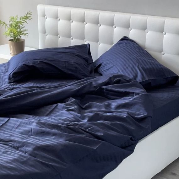 Комплект постільної білизни Stripe Sense Dark Blue сатин-страйп SoundSleep темно-синій сімейний | Зображення 6
