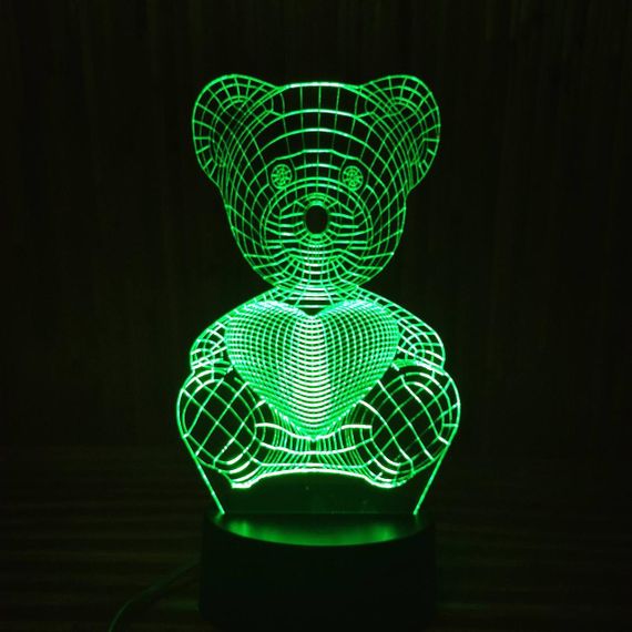 Акриловий світильник-нічник Ведемедик з серцем зелений tty-n000154