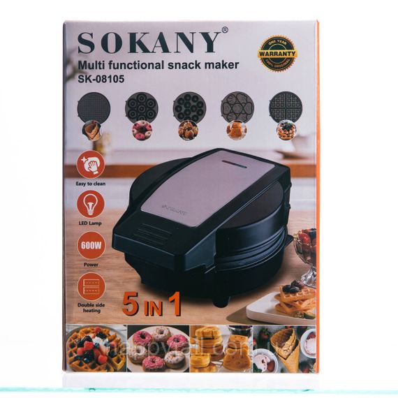 Мультипекар Sokany SK-08105 5 в 1 600 Вт з антипригарними панелями: для вафель, коржів, пончиків, горішків, фігурного печива | Зображення 9