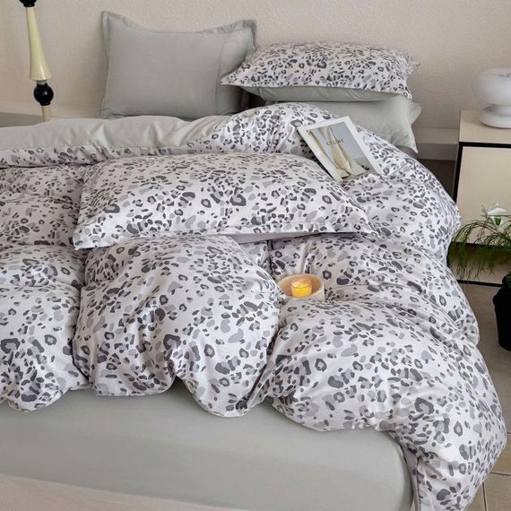 Постільна білизна двоспальне з бавовни з простирадлом на резинці Colorful Home Print 1 21440 180х220 см