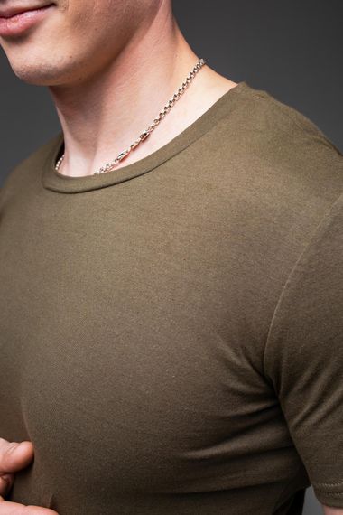 Мужская классическая базовая хлопковая футболка RA938 размер L, цвет хаки | Зображення 3