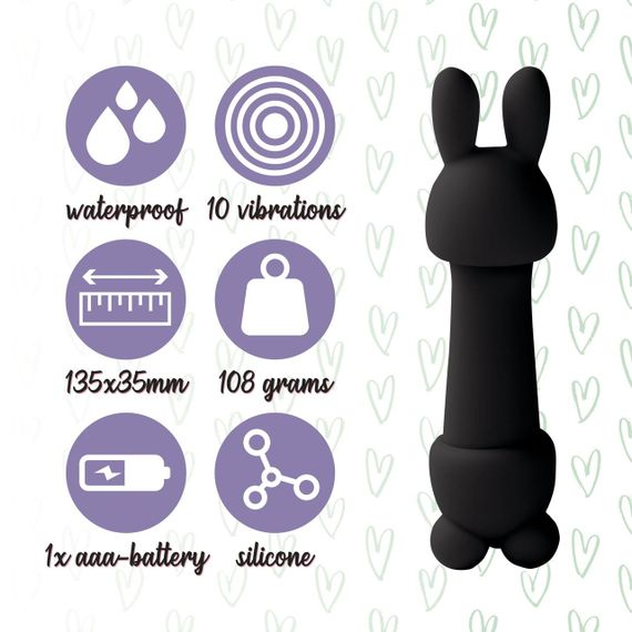 Міні-вібратор FeelzToys Mister Bunny Black з двома насадками | Зображення 4