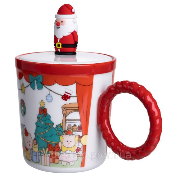 Чашка порцелянова з кришкою Санта 400 (мл) Червона Yiwu FM-CS-36A | Зображення 2